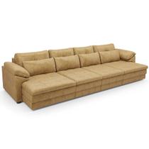 Sofá Retrátil Para Sala de Estar 5 Lugares 379cm Riza S03 Couro Soft Bege - Lyam Decor