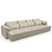 Sofá Retrátil Para Sala De Estar 6 Lugares 414cm Riza S03 Couro Bege Pérola - Lyam Decor Sofá Retrátil Para Sala De Estar 6 Lugares 414cm Riza S03 Couro Bege Pérola - Lyam Decor