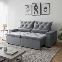 Sofá Retrátil Premium 150m Reclinável E Suede Soft Touch 2 Módulos Milão Cinza Claro