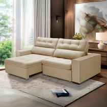 Sofa Retratil Reclinavel 2 Lugares 2,70 Vitória Veludo Bege LansofBr