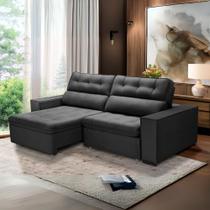 Sofa Retratil Reclinavel 2 Lugares 2,90 Vitória Veludo Grafite LansofBr