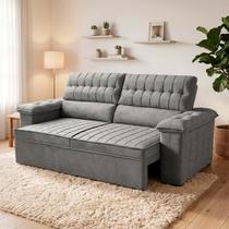 Sofá Retrátil Reclinável 2 lugares com molas 1,80m Quantum Suede Velut Cinza - King House Sofá Retrátil Reclinável 2 lugares com molas 1,80m Quantum Suede Velut Cinza - King House