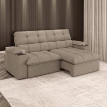 Sofá Retrátil Reclinável 2,10m Suede Capuccino C/ Porta Copo Liverton Xflex Sofá Retrátil Reclinável 2,10m Suede Capuccino C/ Porta Copo Liverton Xflex