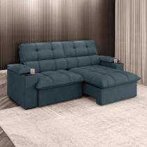 Sofá Retrátil Reclinável 2,10m Suede Petróleo C/ Porta Copo Liverton Xflex Sofá Retrátil Reclinável 2,10m Suede Petróleo C/ Porta Copo Liverton Xflex