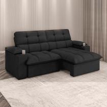 Sofá Retrátil Reclinável 2,10m Suede Preto C/ Porta Copo Liverton Xflex Sofá Retrátil Reclinável 2,10m Suede Preto C/ Porta Copo Liverton Xflex