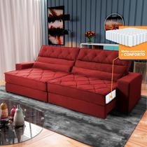 Sofá Retrátil Reclinável 2,30m Albany Suede Velut Vermelho Molas Ensacadas - King House Sofá Retrátil Reclinável 2,30m Albany Suede Velut Vermelho Molas Ensacadas - King House