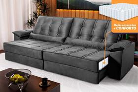 Sofá Retrátil Reclinável 2,30m Ascari Suede Velut Cinza molas Ensacadas - King House