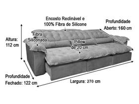 Sofá Retrátil Reclinável 2,70 m Preto 322 Florença Plus