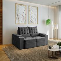 Sofá Retrátil Reclinável 3 Lugares 180cm Porta Copos e USB Embaúba Extra CabeCasa MadeiraOriginals