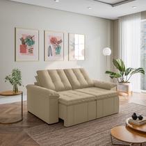 Sofá Retrátil Reclinável 3 Lugares 180cm Veludo com Molas Palmeira CabeCasa MadeiraOriginals Bege