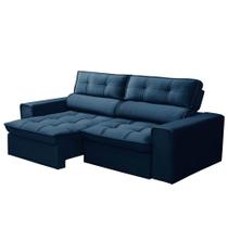 Sofá Retrátil Reclinável 3 Lugares 200cm Blanches F05 Veludo Azul - Mpozenato Sofá Retrátil Reclinável 3 Lugares 200cm Blanches F05 Veludo Azul - Mpozenato
