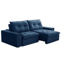 Sofá Retrátil Reclinável 3 Lugares 210cm Argon F05 Veludo Azul - Mpozenato