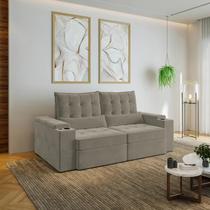 Sofá Retrátil Reclinável 3 Lugares 210cm Porta Copos e USB Embaúba Extra CabeCasa MadeiraOriginals