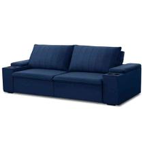 Sofá Retrátil Reclinável 3 Lugares 225cm Baluart F05 Veludo Azul - Mpozenato