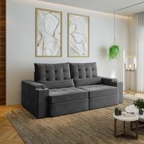 Sofá Retrátil Reclinável 3 Lugares 230cm Porta Copos e USB Embaúba Extra CabeCasa MadeiraOriginals Cinza Diamante Sofá Retrátil Reclinável 3 Lugares 230cm Porta Copos e USB Embaúba Extra CabeCasa MadeiraOriginals Cinza Diamante