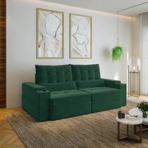 Sofá Retrátil Reclinável 3 Lugares 230cm Porta Copos e USB Embaúba Extra CabeCasa MadeiraOriginals Verde Diamante