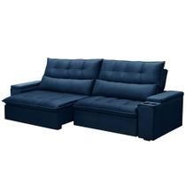 Sofá Retrátil Reclinável 3 Lugares 250cm Moritz F05 Veludo Azul - Mpozenato Sofá Retrátil Reclinável 3 Lugares 250cm Moritz F05 Veludo Azul - Mpozenato
