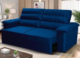 Sofá Retrátil Reclinável 3 lugares com molas 2,00m Quantum Suede Velut Azul - King House Sofá Retrátil Reclinável 3 lugares com molas 2,00m Quantum Suede Velut Azul - King House