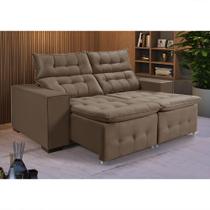 Sofá Retrátil Reclinável 3 Lugares Pillow em Veludo 1,90m Espuma Premium Sala Estar Amêndoa Veludo