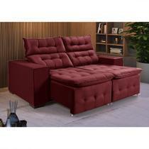 Sofá Retrátil Reclinável 3 Lugares Pillow Veludo 1,90m Espuma Premium Conforto - Vinho Veludo