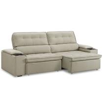 Sofá Retrátil Reclinável 3 Lugares Sala de Estar 255cm Bilac F04 Linho Bege - Lyam Decor