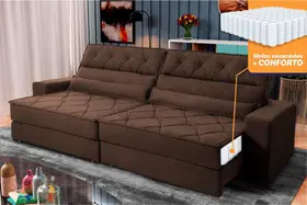 Sofá Retrátil Reclinável 3,00m Albany Suede Velut Marrom Molas Ensacadas - King House