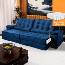 Sofá Retrátil Reclinável 3,00m Ascari Suede Velut Azul Marinho molas Ensacadas - King House