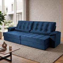 Sofá Retrátil Reclinável 3,00m Ascari Suede Velut Azul Marinho molas Ensacadas - King House