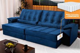 Sofá Retrátil Reclinável 3,00m Ascari Suede Velut Azul Marinho molas Ensacadas - King House