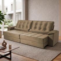 Sofá Retrátil Reclinável 3,00m Ascari Suede Velut Bege molas Ensacadas - King House Sofá Retrátil Reclinável 3,00m Ascari Suede Velut Bege molas Ensacadas - King House