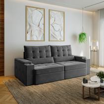 Sofá Retrátil Reclinável 4 Lugares 240cm Porta Copos e USB Embaúba Extra CabeCasa MadeiraOriginals