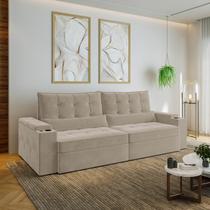 Sofá Retrátil Reclinável 4 Lugares 270cm Porta Copos e USB Embaúba Extra CabeCasa MadeiraOriginals