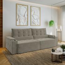 Sofá Retrátil Reclinável 4 Lugares 270cm Porta Copos e USB Embaúba Extra CabeCasa MadeiraOriginals Cinza Claro Fosco Sofá Retrátil Reclinável 4 Lugares 270cm Porta Copos e USB Embaúba Extra CabeCasa MadeiraOriginals Cinza Claro Fosco
