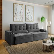 Sofá Retrátil Reclinável 4 Lugares 270cm Porta Copos e USB Embaúba Extra CabeCasa MadeiraOriginals Cinza Diamante Sofá Retrátil Reclinável 4 Lugares 270cm Porta Copos e USB Embaúba Extra CabeCasa MadeiraOriginals Cinza Diamante