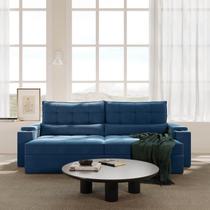 Sofá Retrátil Reclinável 4 Lugares 280cm Porta Copos e USB Embaúba Extra CabeCasa MadeiraOriginals Azul Diamante Sofá Retrátil Reclinável 4 Lugares 280cm Porta Copos e USB Embaúba Extra CabeCasa MadeiraOriginals Azul Diamante