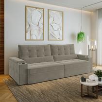 Sofá Retrátil Reclinável 4 Lugares 280cm Porta Copos e USB Embaúba Extra CabeCasa MadeiraOriginals Sofá Retrátil Reclinável 4 Lugares 280cm Porta Copos e USB Embaúba Extra CabeCasa MadeiraOriginals