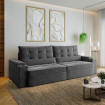 Sofá Retrátil Reclinável 4 Lugares 290cm Porta Copos e USB Embaúba Extra CabeCasa MadeiraOriginals Cinza Diamante Sofá Retrátil Reclinável 4 Lugares 290cm Porta Copos e USB Embaúba Extra CabeCasa MadeiraOriginals Cinza Diamante