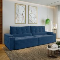 Sofá Retrátil Reclinável 4 Lugares 300cm Porta Copos e USB Embaúba Extra CabeCasa MadeiraOriginals Azul Diamante Sofá Retrátil Reclinável 4 Lugares 300cm Porta Copos e USB Embaúba Extra CabeCasa MadeiraOriginals Azul Diamante