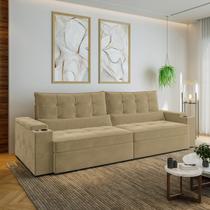 Sofá Retrátil Reclinável 4 Lugares 300cm Porta Copos e USB Embaúba Extra CabeCasa MadeiraOriginals