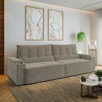Sofá Retrátil Reclinável 4 Lugares 300cm Porta Copos e USB Embaúba Extra CabeCasa MadeiraOriginals Cinza Claro Fosco Sofá Retrátil Reclinável 4 Lugares 300cm Porta Copos e USB Embaúba Extra CabeCasa MadeiraOriginals Cinza Claro Fosco
