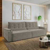 Sofá Retrátil Reclinável 4 Lugares 300cm Porta Copos e USB Embaúba Extra CabeCasa MadeiraOriginals Cinza Claro Fosco Sofá Retrátil Reclinável 4 Lugares 300cm Porta Copos e USB Embaúba Extra CabeCasa MadeiraOriginals Cinza Claro Fosco
