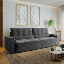 Sofá Retrátil Reclinável 4 Lugares 300cm Porta Copos e USB Embaúba Extra CabeCasa MadeiraOriginals Cinza Diamante Sofá Retrátil Reclinável 4 Lugares 300cm Porta Copos e USB Embaúba Extra CabeCasa MadeiraOriginals Cinza Diamante