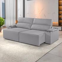 Sofá Retrátil Reclinável 4 Lugares com Entrada USB e Porta Copos 230cm Irlanda Yescasa Cinza Claro Sofá Retrátil Reclinável 4 Lugares com Entrada USB e Porta Copos 230cm Irlanda Yescasa Cinza Claro