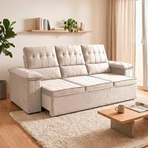 Sofá Retrátil Reclinável 4 lugares com molas 2,30m Quantum Suede Velut Bege - King House Sofá Retrátil Reclinável 4 lugares com molas 2,30m Quantum Suede Velut Bege - King House