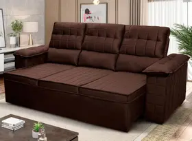 Sofá Retrátil Reclinável 4 lugares com molas 2,30m Quantum Suede Velut Marrom - King House Sofá Retrátil Reclinável 4 lugares com molas 2,30m Quantum Suede Velut Marrom - King House
