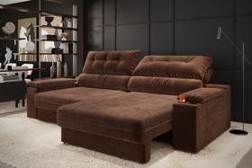 Sofá Retrátil Reclinável 4 Lugares Portacopos Molas Ensacadas Suede 2,30m Serena