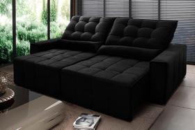 Sofá Retrátil Reclinável Alaska 2,10m Suede Velut Preto Molas no Assento - King House Sofá Retrátil Reclinável Alaska 2,10m Suede Velut Preto Molas no Assento - King House