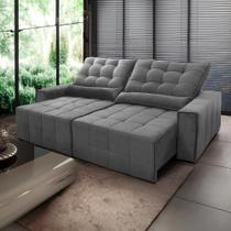 Sofá Retrátil/Reclinável Alaska 2,30m Suede Veludo Grafite c/ Molas no Assento - King Kong