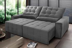 Sofá Retrátil Reclinável Alaska 2,50m Suede Velut Cinza Molas no Assento - King House