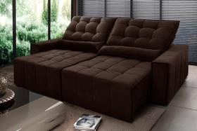 Sofá Retrátil Reclinável Alaska 2,50m Suede Velut Marrom Molas no Assento - King House